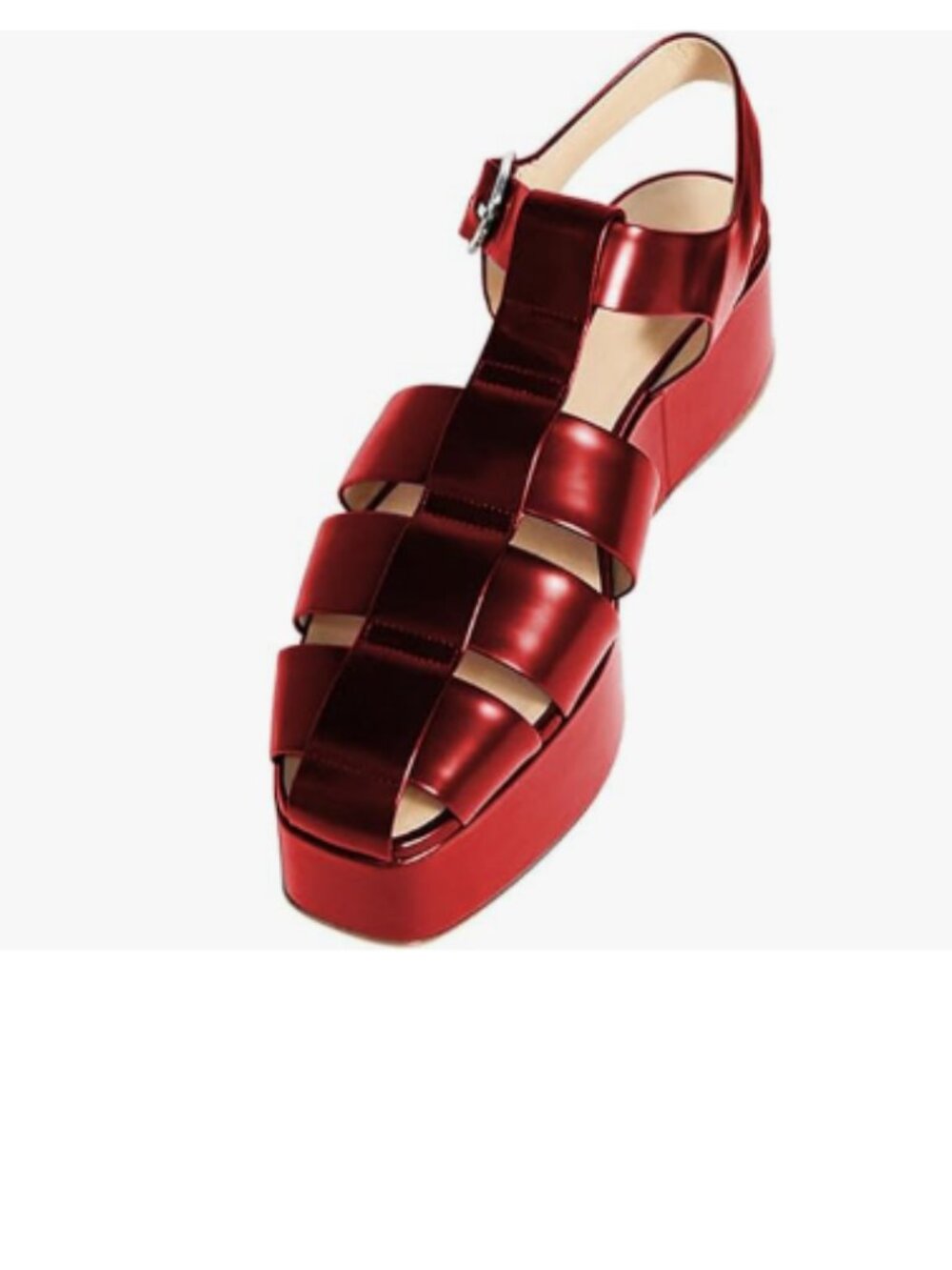 FOWT Red Square Toe Gladiator Sandals Ankle Strap Wedge Mid Heels Stable Shoes